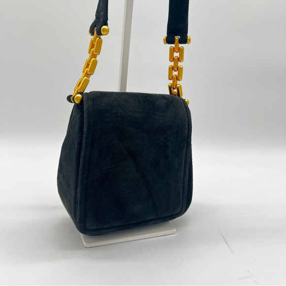 Vintage Frenchy of California Suede Crossbody Bag Black Gold Chain Strap USA - Picture 2 of 12